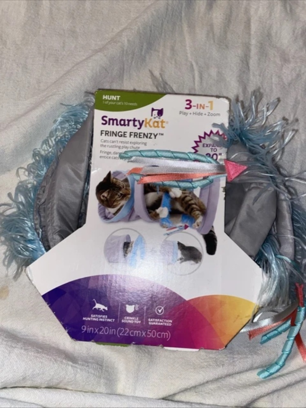 SmartyKat Fringe Frenzy Spring-Ended Collapsible Cat Activity Tunnel with Fringe